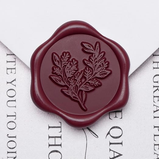 UNIQOOO Wax Seal Stickers - Eucalyptus Wedding Invitation Envelope Seal Sticker, 50 Pcs Self- Adhesive Deep Burgendy Red Stickers, Perfect for Invitation, Christmas, Gift Wrapping, Party