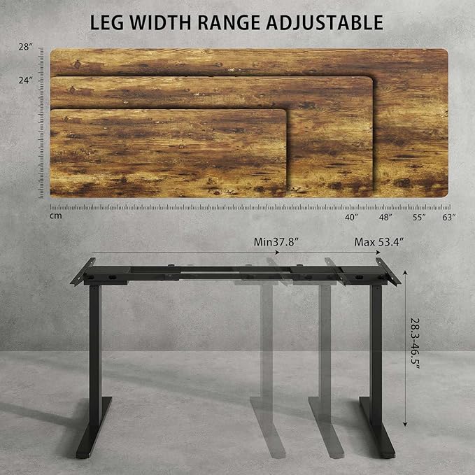 Dual Motor Standing Desk Frame for 40-63 in Tops, 264 lb, Black | Frame Only, Fits 40-63 x 24-28 in Tops, 28.3-46.5 in Height, 2+3 Controls, ≤45 dB, 264 lb Capacity