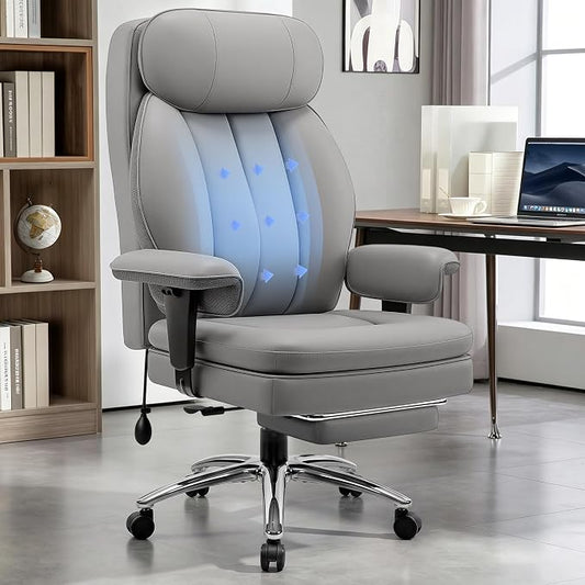 BestGlory Big and Tall Office Chair with Lumbar Support, Executive Leather Computer Desk Chair, Heavy Duty Comfortable Gaming Chair with Double Layer Cushion & Footrest for Home Office Gaming