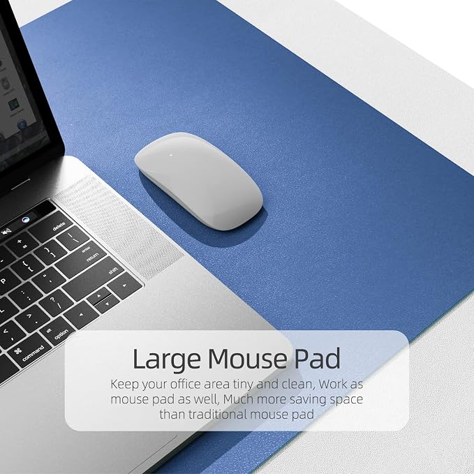YSAGi Office Desk Pad, Desk Mat, 23.6" x 13.7" Ultra Thin Waterproof PU Leather Desk Blotter, Laptop Desk Pad Protector for Keyboard and Mouse, Desk Writing Pad for Office and Home (Azure Blue+Green)