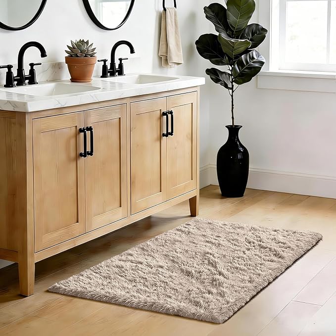Soft Runner Rugs for Bedroom, Beige 2x6 Area Rugs Fluffy Rug Shag Area Rug Carpet, Bedside Rug for Living Room Bedroom Room Home Decor