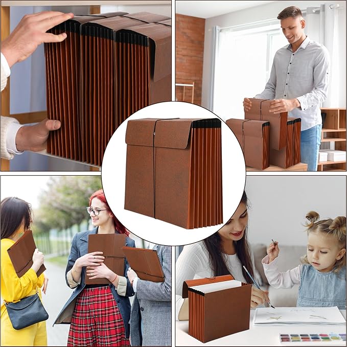 PerKoop 10 Pcs Expanding File Folder with Flap 7 Inch Expansion Expanding File Wallet with Elastic Cord Closure Letter Size Heavy Duty Document Organizer, 10 Slots, Brown