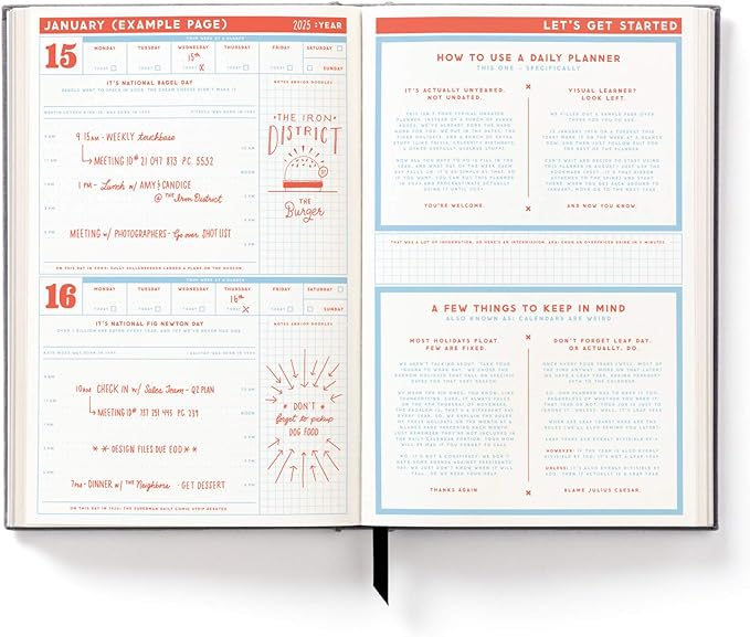 Brass Monkey Perpetually Late Undated Planner, 6” x 9” – Daily Planner with 366 Days (336 Pages) – Random Holidays and Fun Added In – Mini Planner with Bookmark Included