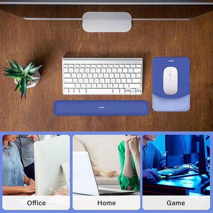 MOSISO Wrist Rest Support for Mouse Pad&Keyboard Set, Rectangular Ergonomic Mousepad Non-Slip Base Home/Office Pain Relief&Easy Typing Pad with Neoprene Cloth&Raised Silicone Lining, Royal Blue