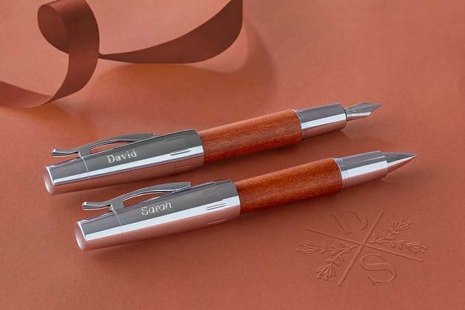 Faber-Castell e-motion Fountain Pen, Wood and Chrome Brown - Medium