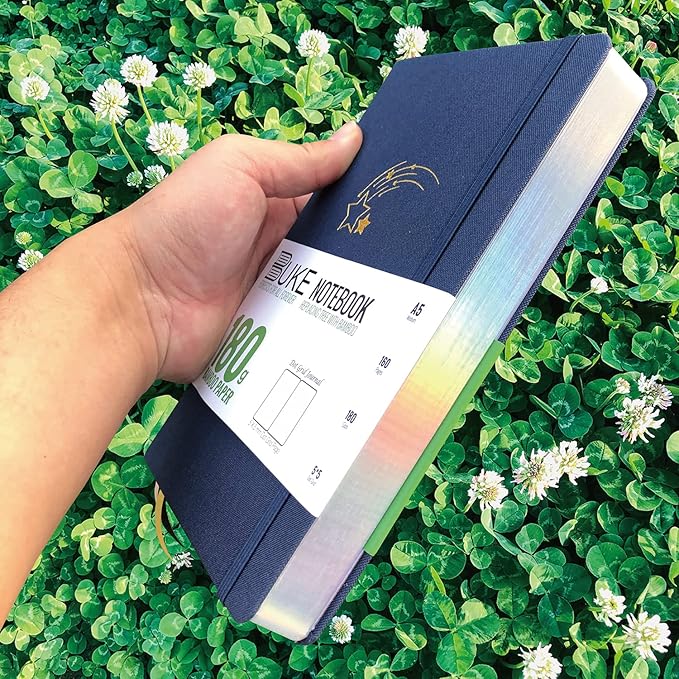 BUKE Dot Grid Notebook Dotted Journal,180Gsm Bamboo White Paper, 5 * 5MM Dots 160 Pages,Colored Silver Edges, Bookmarks and Expandable Back Pocket,Shooting Stars