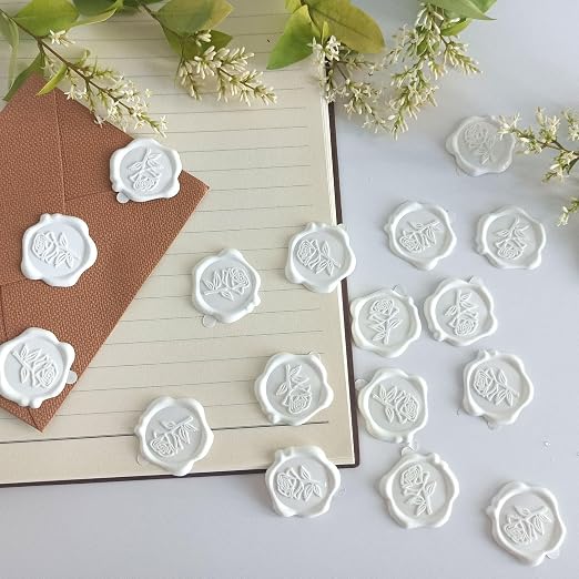 50 Pcs Adhesive White Rose Wax Seal Stickers, Roses Seal for Envelope, Easy to Use and Good Adhesion White Envelope Stickers, Wedding Invitation Accessories