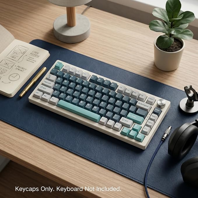126 Keys PBT Double Shot Keycaps, Grey Blue Minimalist Keycap Set, Slate Cyan Cherry Profile Keycaps for Mechanical Keyboard 60% 65% 75% 100% Cherry MX Switches