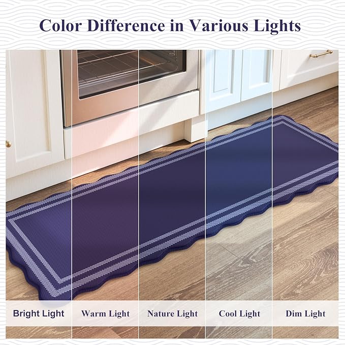 KIMODE Anti Fatigue Mats for Kitchen Floor,Farmhouse Kitchen Rugs Sets of 2 | Cushioned Kitchen Floor Mat, 17"x47"+17"x29" Comfort Laundry Room Rug, Navy Blue Runner Rugs for Home Decor Office Bath Sink