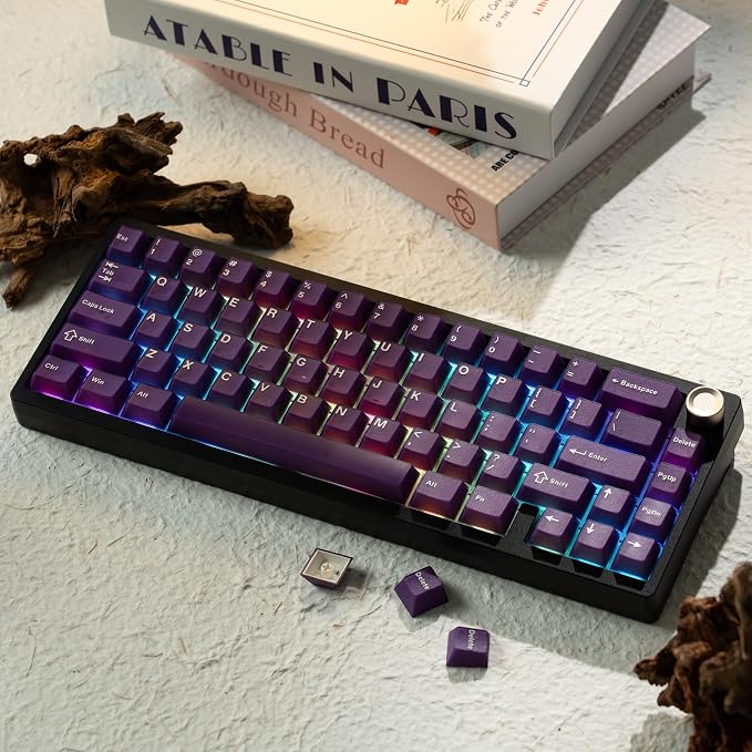 dagaladoo Purple Jade keycaps,Double Shot PBT keycaps Jelly Set,Ceramic Custom Keycap Translucent,Cherry Profile Key caps for 60%/65%/75%/TKL/96%/100% US Layout Mechanical Keyboard,121keys