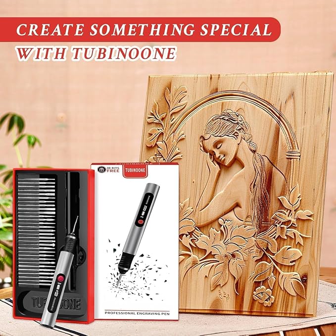 TUBINOONE Engraving Pen, Ultimate Cordless Portable Tool for Artists & DIYers - Engrave 50+ Surfaces - Beginner Friendly - Rechargeable - Free 30 Bits & Mastery Guide & Stencils (Silver)