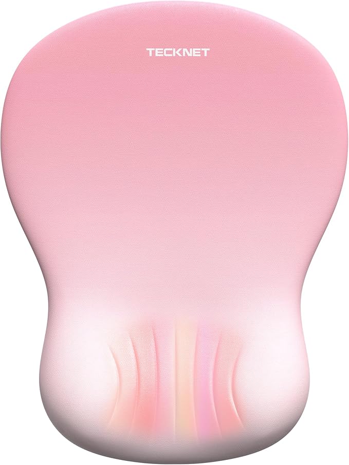 TECKNET Ergonomic Mouse Pad with Wrist Rest, Memory Foam Mousepad with Wrist Support, Smooth Surface, Middle Concave & Non-Slip Base for Laptop/PC, Pain Relief for Home Office Gaming, Pink