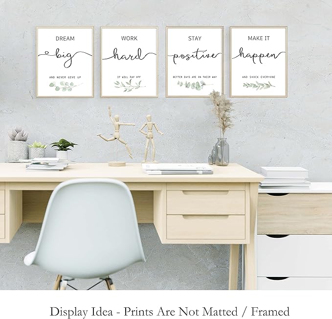 Howwii Inspirational Wall Art Office Decor, Motivational UNFRAMED Wall Art Prints for Bedroom,Living Room,Office,Classroom, Set of 4, 8"x10"