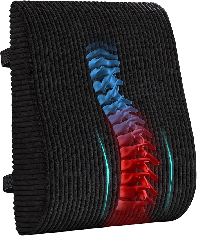 Ergonomic Lumbar Support Pillow for Lower Back Pain Relief, Corduroy Cover Back Support Cushion with Adjustable Straps, Large Size Lumbar Pillow for Office, Gaming & Home Essentials, Large, Black
