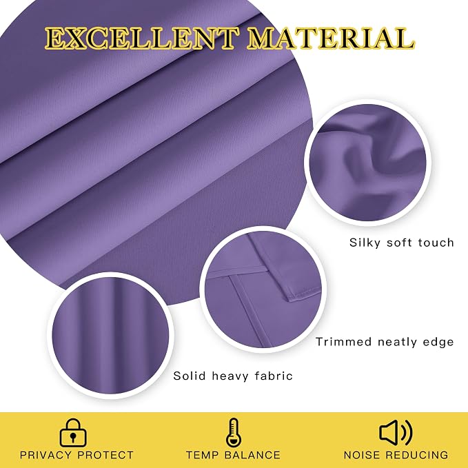 NICETOWN Lilac Purple Blackout Curtains for Bedroom 95 Inch Length - Thermal Insulated Room Darkening Privacy Grommet Window Drapes for Boys Room, Set of 1 Panel, 80 x 95 Inch