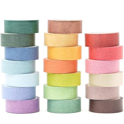 YUBBAEX 20 Rolls Solid Colors Washi Tape Set Pastel Colored Masking Rainbow Decorative Tapes, Designer's Selection