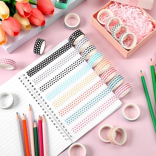 24 Rolls Polka Dot Washi Tape Back to School Gifts Colorful VBS Polka Dot Washi Stickers Bulk for Crafting Gift Journals Planners Scrapbooking Gift Wrapping DIY Crafts Favors