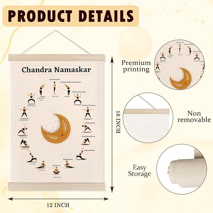 Welshower Boho Chandra Namaskar Yoga Poster Hanger Frame, Moon Salutation Boho Hindu Spiritual Meditation Wall Art Prints Decor for Yoga Room Studio Gym Home Bedroom Therapy Office, 12x16 Inch Set of 2
