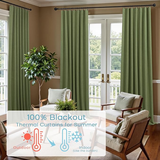 KOUFALL Olive Green Curtains Short 54 x 52 Wide Blackout for Bedroom 2 Panel Sets