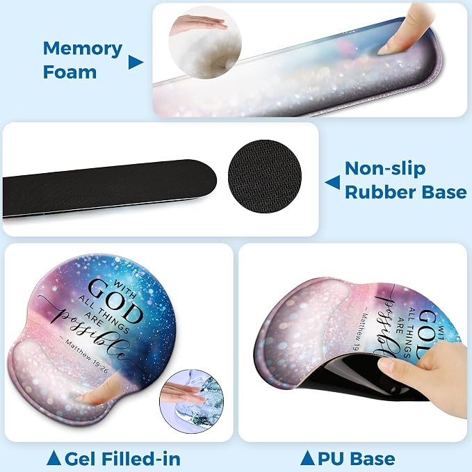 Mouse Pad and Keyboard Wrist Rest Support, with Non-Slip PU Base,Gel Mouse Pad with Coaster,Pain Relief for Gaming, Computer,Office -Night Sky