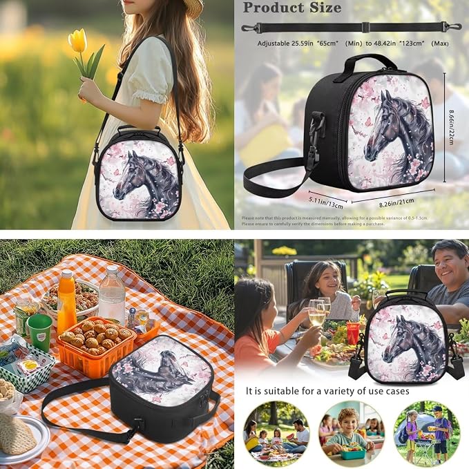 Ystardream Elementary Backpack for Girls Cherry Blossom Horse Kids Backpack with Lunch Box Water Bottle Sleeve Kids School Bookbag with Spacious Interior Storage for Student Book Bag Set