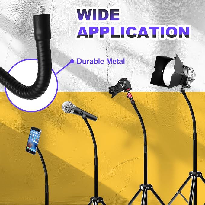 20" Gooseneck Tube Extension Holder,1/4"-20 Female to Male Thread Metal Universal Hose Flexible Arm for Phone Action Camera Microphone(2 PCS)