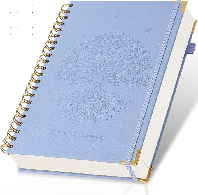 Spiral Notebook Bullet Dotted Journal, 8.5" x 11", 300 Pages Thick No Bleed Paper Hardcover Journaling Notebooks, Leather Dot Grid Notebook for Planning, Lay Flat Large Notebook for Women Men, Blue