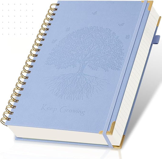 Spiral Notebook Bullet Dotted Journal, 300 Pages Thick No Bleed Paper Hardcover Journaling Notebooks, Leather Dot Grid Notebook for Planning, Lay Flat Large Notebook for Women Men, A5 Notebook, Blue