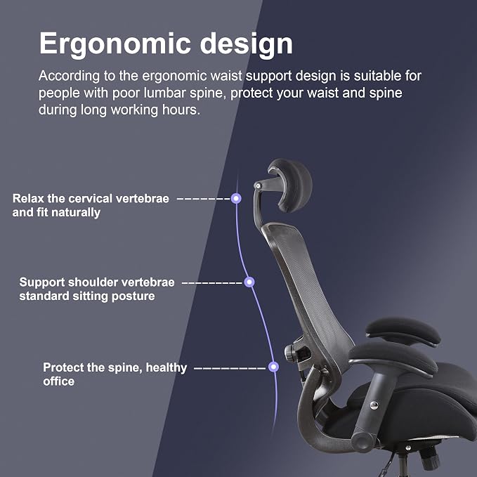 BOLISS Ergonomic Office Desk Chair High Back Heavy Duty 400lbs | Double-Layer Seat Cushion, Adjustable Headrest, Adjustable Lumbar Support, 2D Height Adjustable Flip-Up Arms