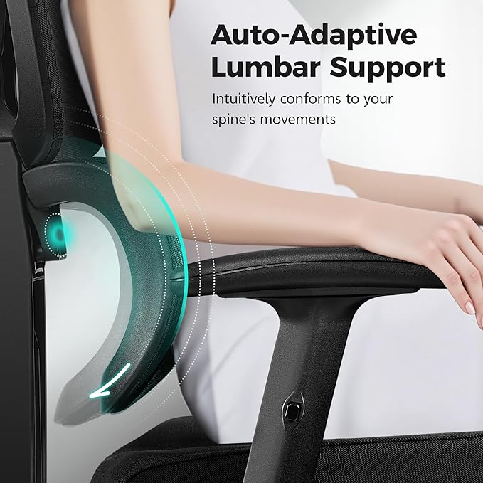 Ergonomic High Back Mesh Office Chair, Lumbar Support (Black) | Smooth 90° to 135° recline for work, read, or rest. Swivel big and tall gaming Chair. Adjustable armrest headrest height.