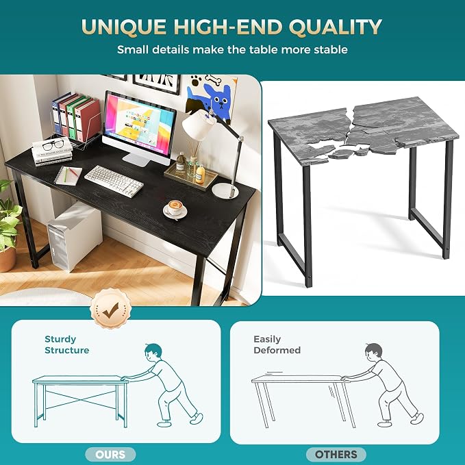 OLIXIS 44 Inch Computer Office Desk for Small Spaces, Writing Gaming Work Desk Modern Study Table with Metal Frame Home Bedroom, Black