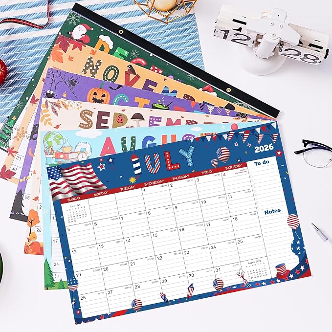 2026 Desk Calendar - Jan 2026 - Dec 2026, 2026 Calendar, 17" x 12", 12 Months Calendar, Seasonal Desktop Calendar, Notes Section