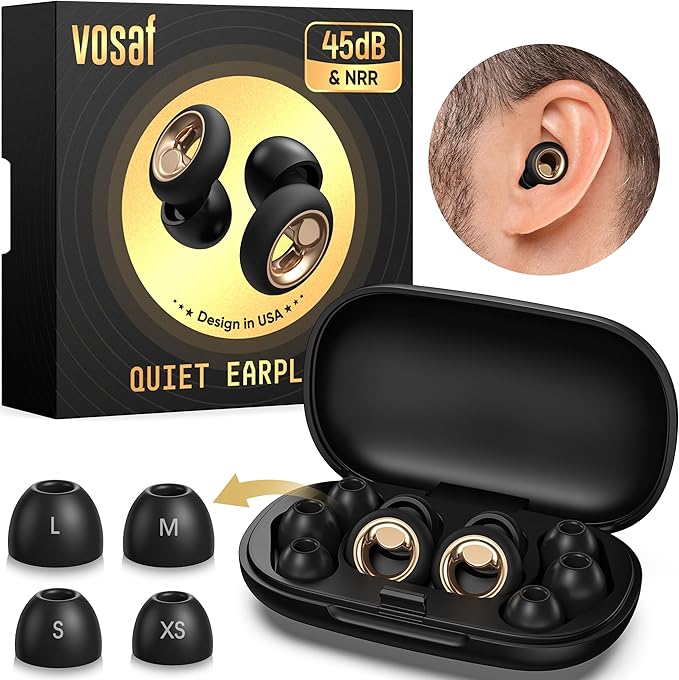 Noise Cancelling Ear Plugs for Sleeping, Reusable Silicone Ear Plugs for Noise Reduction, Soft Hearing Protection with 8 Ear Tips for Concerts, Work, Shooting, and Travel(Black)
