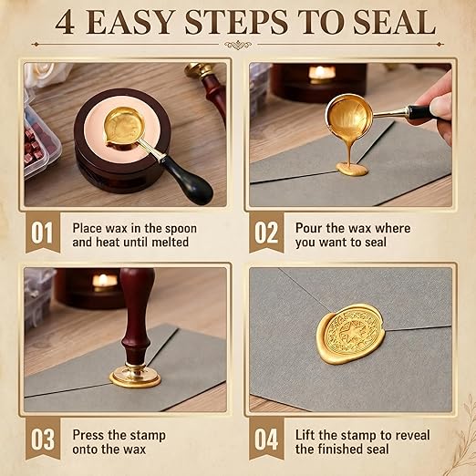 KAINSY Custom Wax Seal Stamp Kit, Personalized Gift with Logo, Name or Picture, Brass Wax Stamp for Wedding Invitation, Envelope Seals, Gift Wrapping, Wine Bottles, DIY Crafts & Graduation Gifts