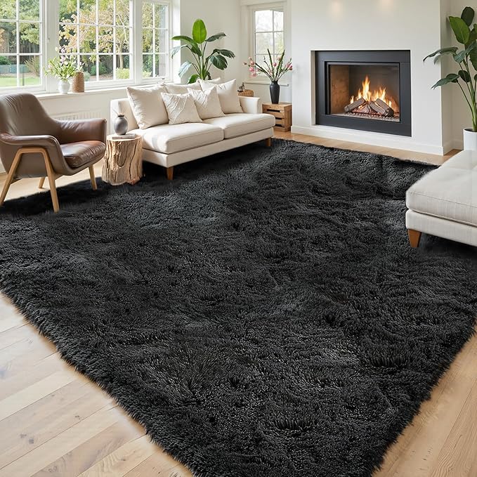 Rugs for Living Room 6x9, Alfombras para Salas Shag Large Plush Soft Area Rug, Shaggy Carpets for Bedroom,Home Decor Aesthetic(Black, 6 x 9 Feet)