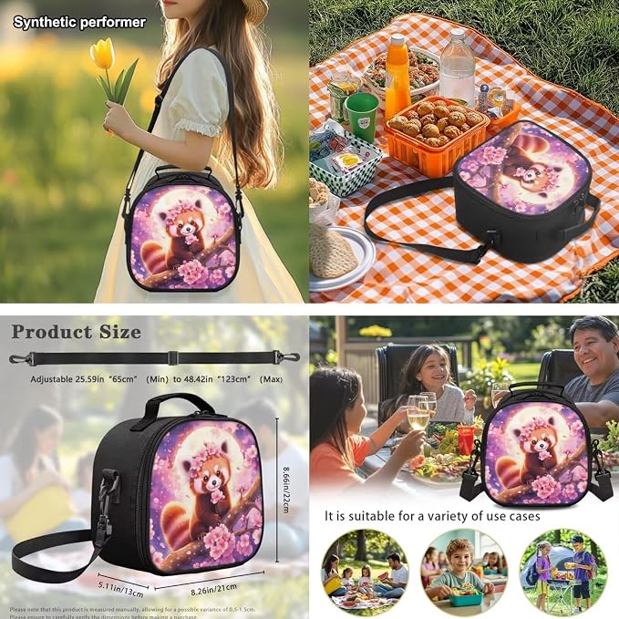 Red Panda Backpack Set for Girls – 17 Inch Cute Cartoon Bookbag with Lunch Bag, Cherry Blossoms Backpacks for 1st 2nd 3rd Grade Elementary Kids Ages 6-8 Back to School