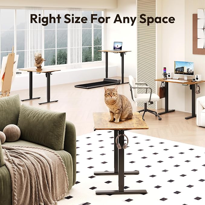 35 x 24 Inch Height Adjustable Standing Desk, 3 Presets, Brown | 35 x 24 in Desktop, 28.3–46.5 in Height, 2+3 Controls, ≤45 dB, 154 lb Capacity, 2 Hooks