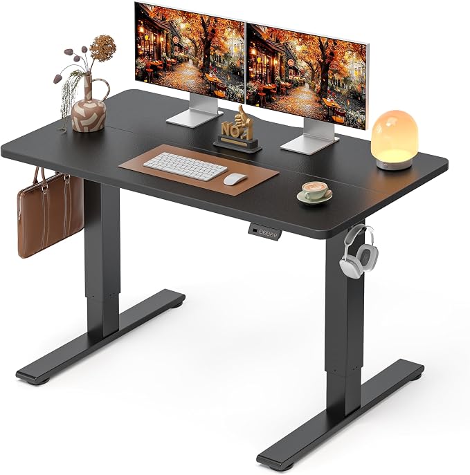 CubiCubi Electric Standing Desk 48 x 24 Inch, Height Adjustable Sit Stand Desk with Memory Presets, Splice Desktop Computer Desk for Home Office, Black Frame/Black Top
