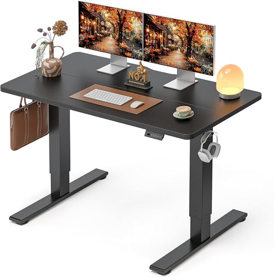 CubiCubi Electric Standing Desk 48 x 24 Inch, Height Adjustable Sit Stand Desk with Memory Presets, Splice Desktop Computer Desk for Home Office, Black Frame/Black Top