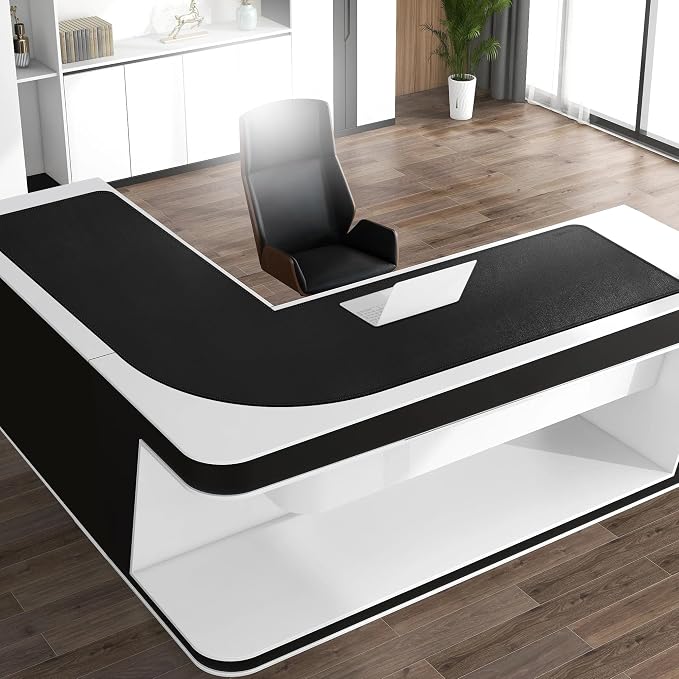 CENNBIE Large L-Shaped Leather Desk Pad (‎‎59" + 67") x19.6 - Home Office Accessories Corner Desk Mat (Black)