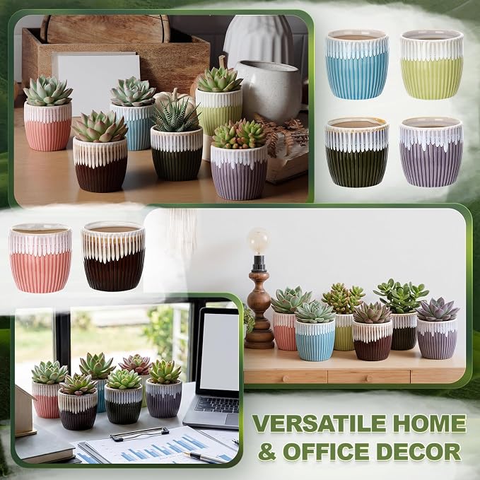 24 Pcs 2.7 Inch Small Succulent Plant Ceramic Pot with Drainage Hole, Cute Mini Succulent Pots for Plants, Succulents, Cactus, DIY Easter Spring Craft Activity, 6 Colors(Color Blocking)