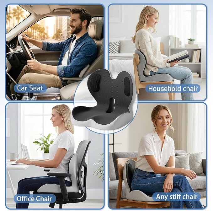 Seat Cushion,Memory Foam Chair Cushion for Office and Car,Ergonomic Coccyx Seat Cushion for Tailbone,Sciatic Nerve,Lower Back Pressure Relief,Lumbar Support Pilow for Office,Car,Truck,Desk Chair