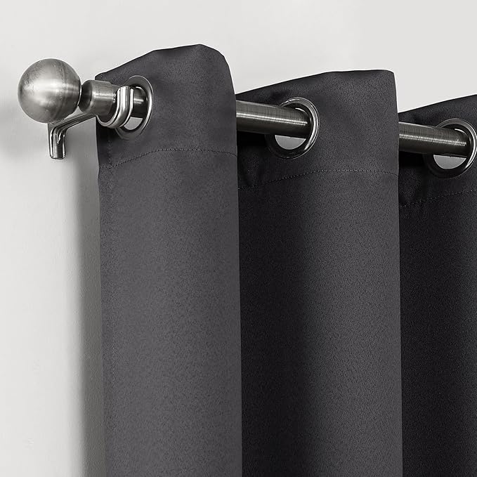 Sun Zero Nordic 2-Pack Theater Grade Noise Reducing Extreme 100% Blackout Grommet Curtain Panel Pair, 52" x 63, Coal Gray