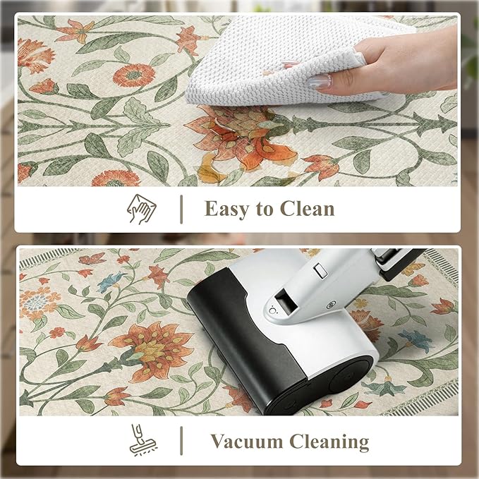 Collive Kitchen Mats for Floor, Cushioned Anti Fatigue Mat Floral Rugs 2 Piece Non Skid Waterproof Sink Rug, Memory Foam Comfort Standing Mat for Office, Laundry, Desk, 17.3"x29"+17.3"x47", Beige