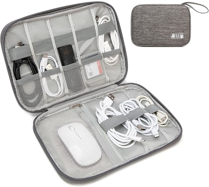 Electronics Organizer Travel Case - Water-Resistant Tech Bag for Cables, Chargers & Cord Management - Small Portable Pouch for Travel Accessories, Gear Bag for Airplane & Business