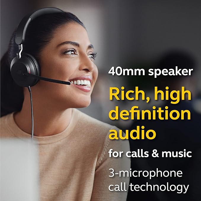 Jabra Evolve2 40 UC Wired Headphones, USB-C, Mono, Black – Telework Headset for Calls and Music, Enhanced All-Day Comfort, Passive Noise Cancelling Headphones, UC-Optimized with USB-C Connection
