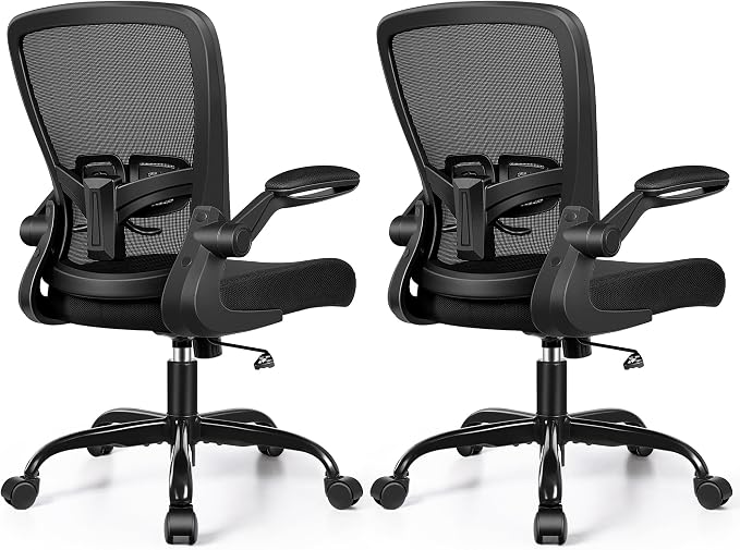 FelixKing Office Chair, Ergonomic Desk Chair with Adjustable Height and Lumbar Support Swivel Lumbar Support Desk Computer Chair with Flip up Armrests for Conference Room (Black),Pack of 2