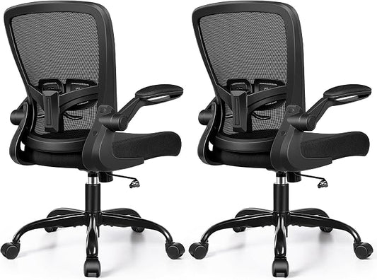 FelixKing Office Chair, Ergonomic Desk Chair with Adjustable Height and Lumbar Support Swivel Lumbar Support Desk Computer Chair with Flip up Armrests for Conference Room (Black),Pack of 2