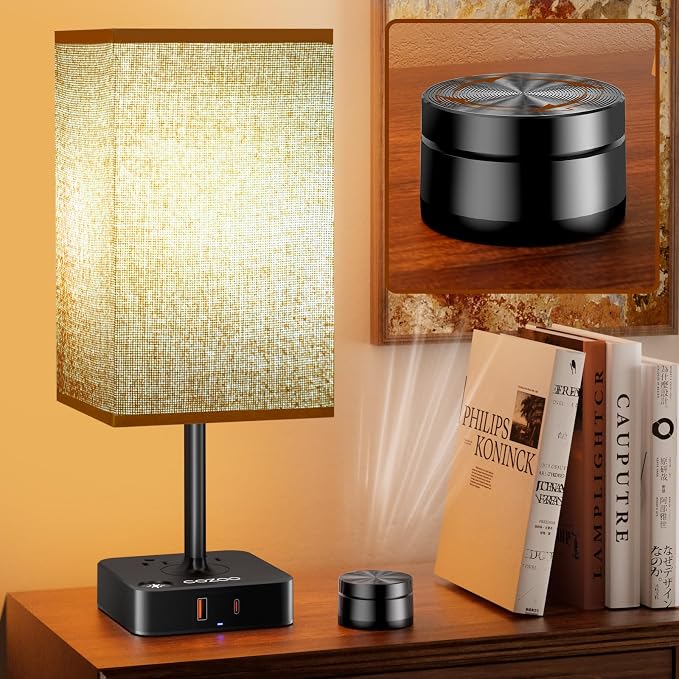 cozoo Bedside Table Lamp for Bedroom, 3 Way Dimmable & Remote Control Stepless Dimming Touch Nightstand Lamp, 2 USB Ports and 2 AC Outlets, Small Desk Light for Living Room, Bed, Study, Brown