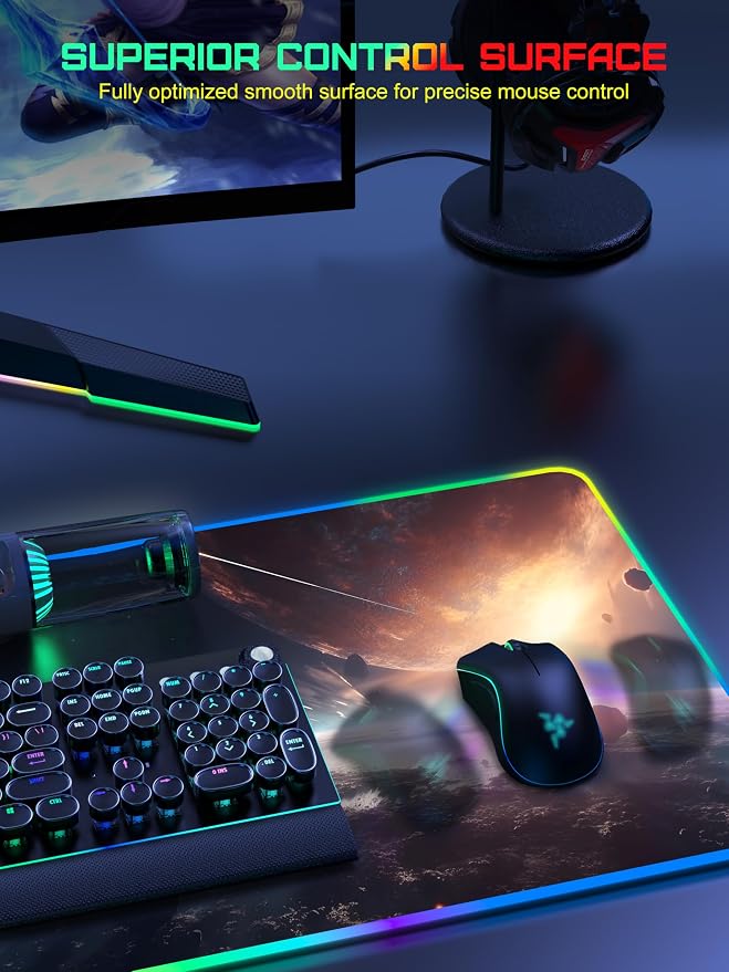 TopMade Wireless Charging Mouse Pad, RGB Gaming Mousepad Home Office Desk Pad, 31.5” x 15.8” Large Desk Mat, Waterproof Keyboard Pad, Cosmic Planet (Includes 20W PD Power Adapter & 6.56ft Woven Cable)